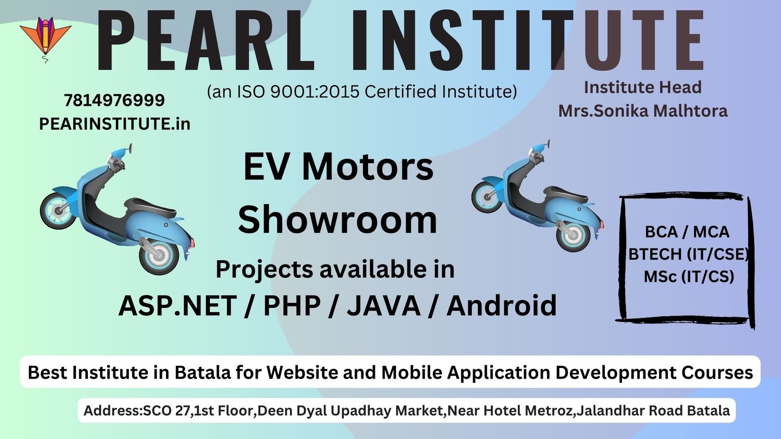 EV Motors Showroom Project BCA MCA BTECH MSc PEARL INSTITUTE