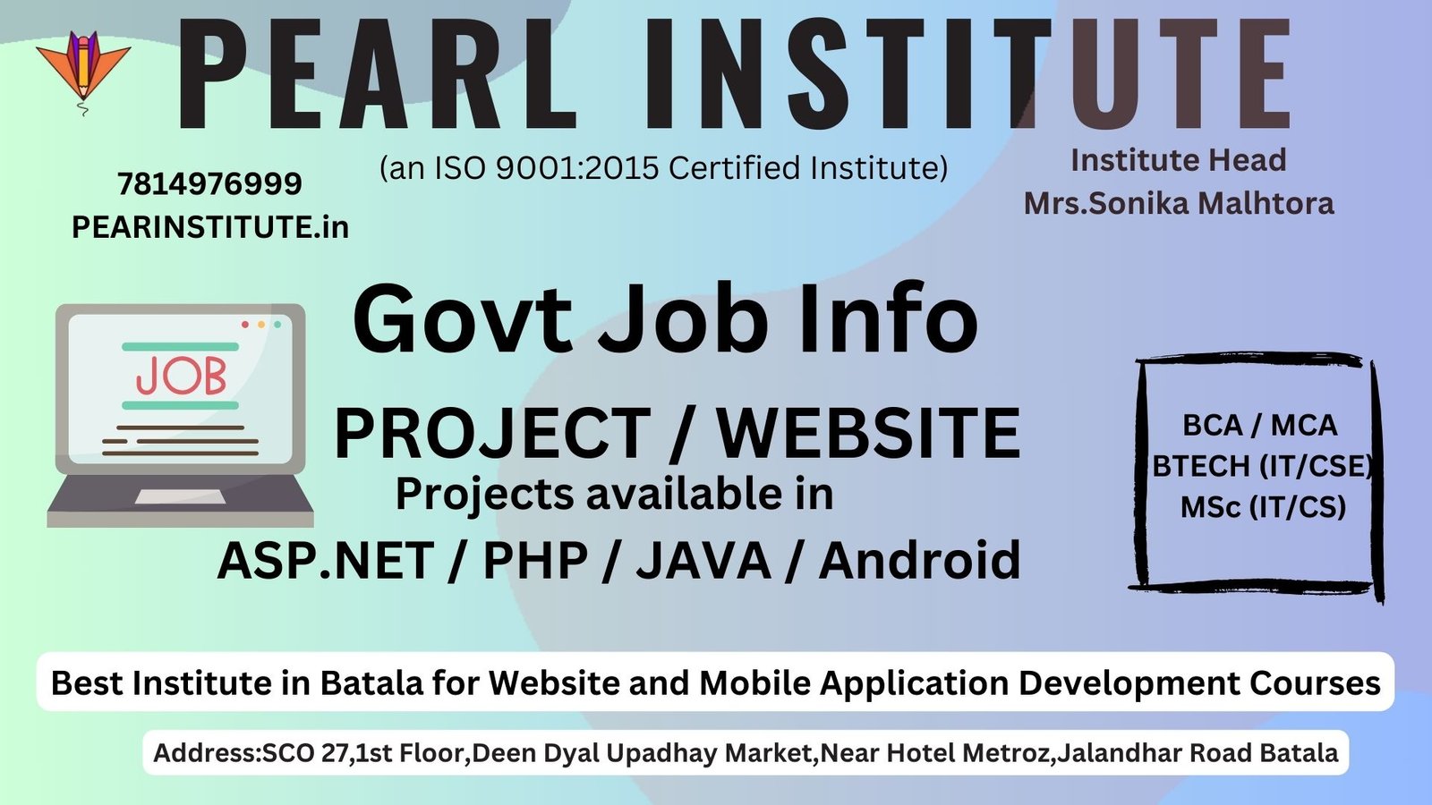 Govt Job Info Project Website at Pearl Institute Batala