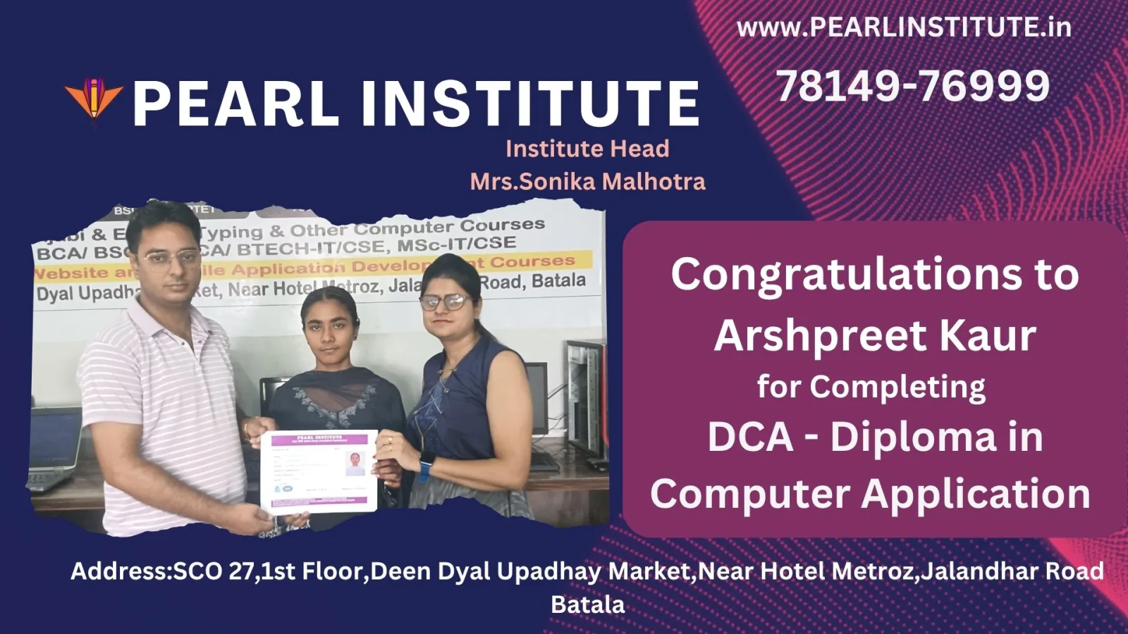 Arshpreet Kaur DCA (Diploma in Computer Application) Course