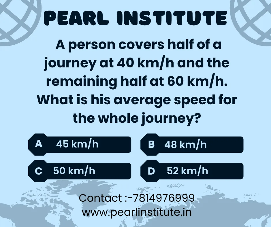 Average Speed Quiz: A Person Covers Half a Journey at 40 km/h and the Remaining Half at 60 km/h. What is the Average Speed?