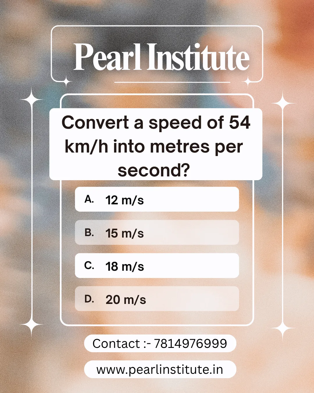 Speed Conversion Quiz: Convert a Speed of 54 km/h into Metres per Second (m/s)