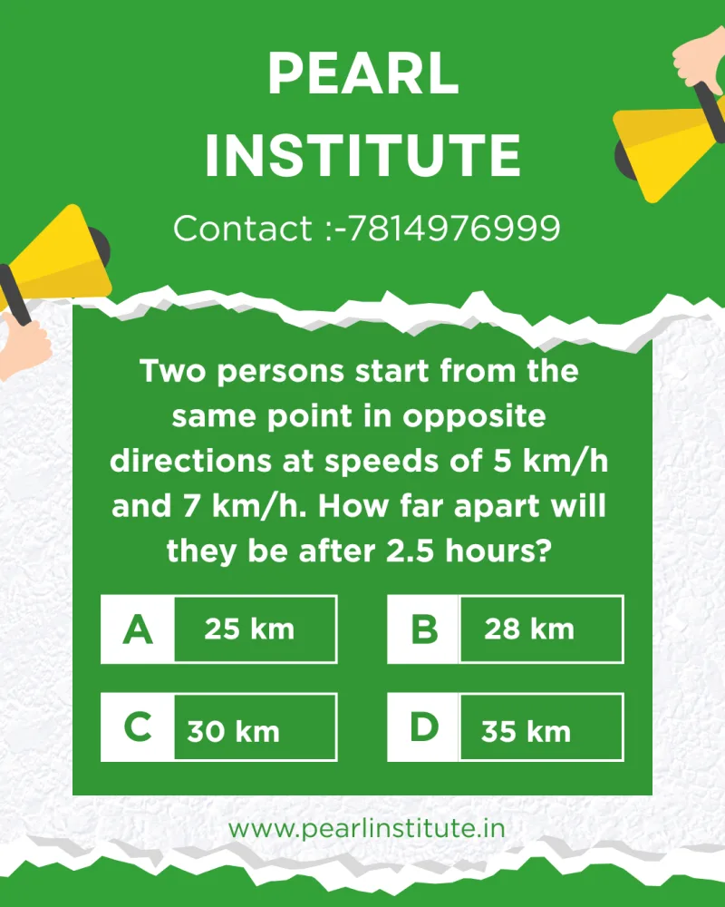 Speed & Distance Quiz: Two Persons Start from the Same Point in Opposite Directions at 5 km/h and 7 km/h. How Far Apart After 2.5 Hours?