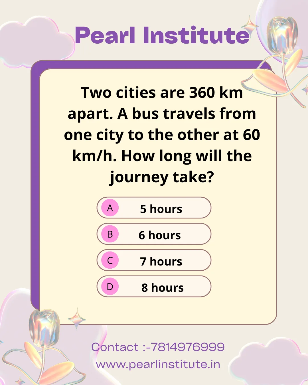 Speed, Time & Distance Quiz: Two Cities Are 360 km Apart. A Bus Travels at 60 km/h – How Long Will the Journey Take?
