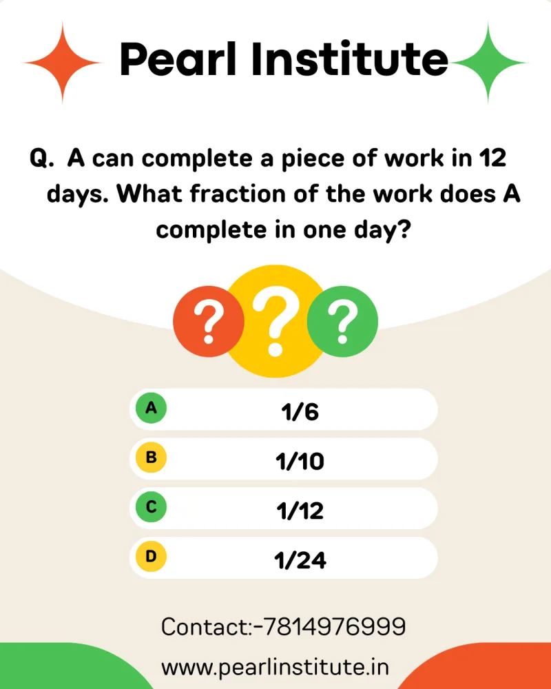 Time & Work Aptitude Quiz: A Can Complete a Piece of Work in 12 Days – What Fraction of the Work Does A Complete in One Day?
