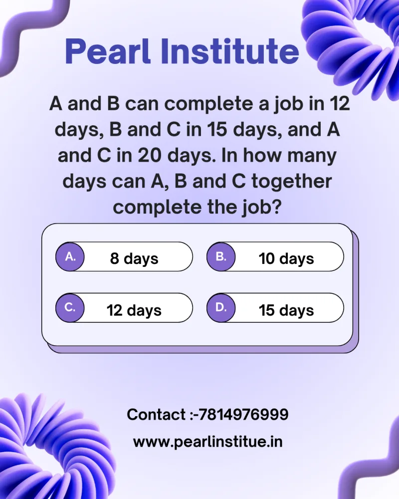 Time & Work Quiz: A and B Complete a Job in 12 Days, B and C in 15 Days, A and C in 20 Days. How Many Days for A, B and C Together?