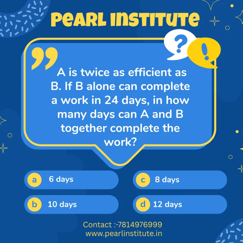 Time & Work Quiz: A is Twice as Efficient as B. If B Alone Can Complete a Work in 24 Days, In How Many Days Can A and B Together Finish It?