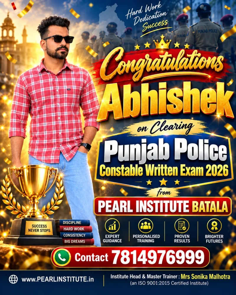Congratulations to Abhishek for successfully Clearing Punjab Police Constable 2026 Written Exams